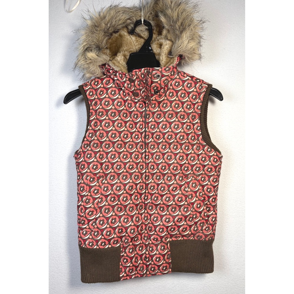 Aeropostale Puffer Vest Womens S PinkY2K Vintage Removable Hood Faux Fur Trim